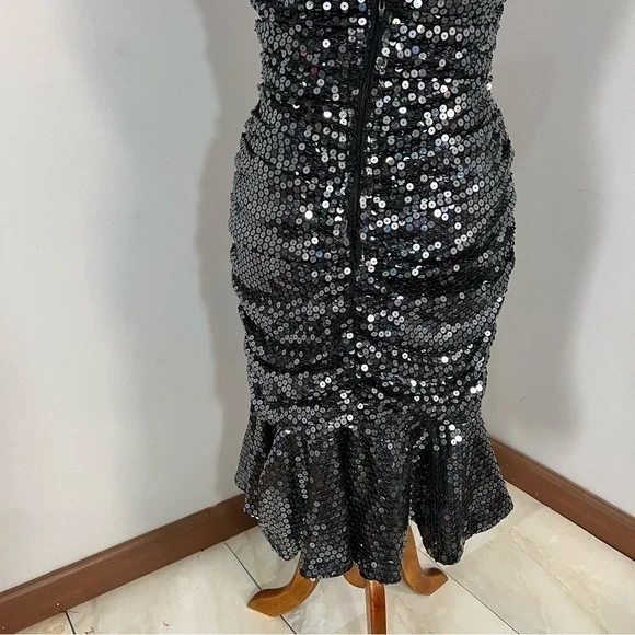 Vintage Tadashi silver fit and flare sweetheart 80s retro cocktail dress bodycon - Picture 5 of 11